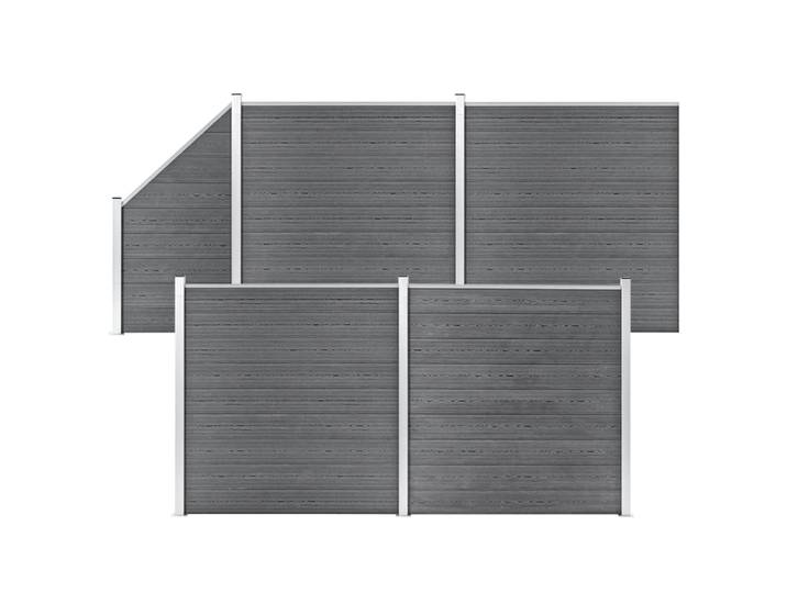 vidaXL WPC Zaun-Set 4 Quadrate + 1 Schräge 792x186 cm Grau