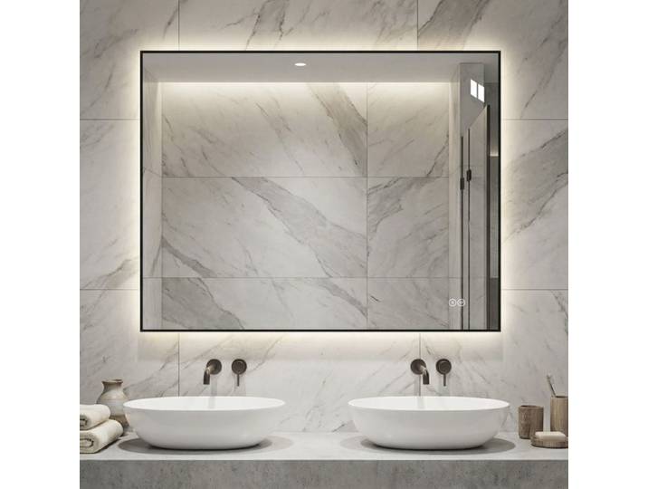 MEUBLIV Miroir LED de salle de bain 70x90 cm cadre aluminium anti-buée 3 couleurs dimmable mémoire