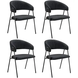 tectake Armlehnstuhl Bedano, gepolstert, Webstoff, 150 kg - 4er Set schwarz