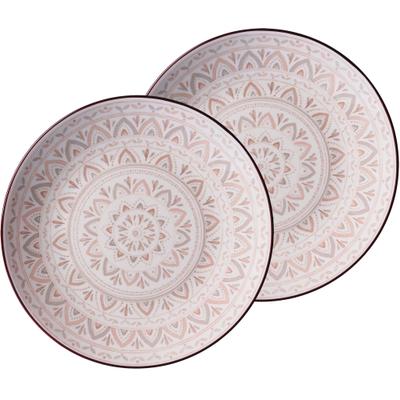 Dessertteller RITZENHOFF & BREKER "Valencia", rosa (natur, hellbraun, hellrosa), Ø:21,5cm, Steinzeug, Speiseteller, Teller Set, Steinzeug, südländisches Dekor in Stempeltechnik