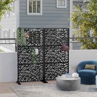 Lirago 2Pcs Metal Privacy Screen Freestanding Outdoor Divider Rust-Proof Galvanized Steel Decorative Fence Panel