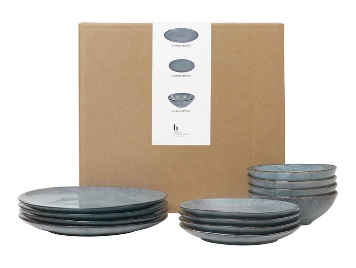 Kombiservice BROSTE COPENHAGEN Nordic Steingut 12-teilig , blau, Geschirr-Sets, Kombiservice
