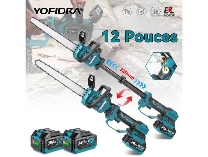YOFIDRA 7000W 12 pouces tronçonneuse sans brosse extensible scies à chaîne de taille à main outils de coupe du bois de jardin pour broche de batterie Makita