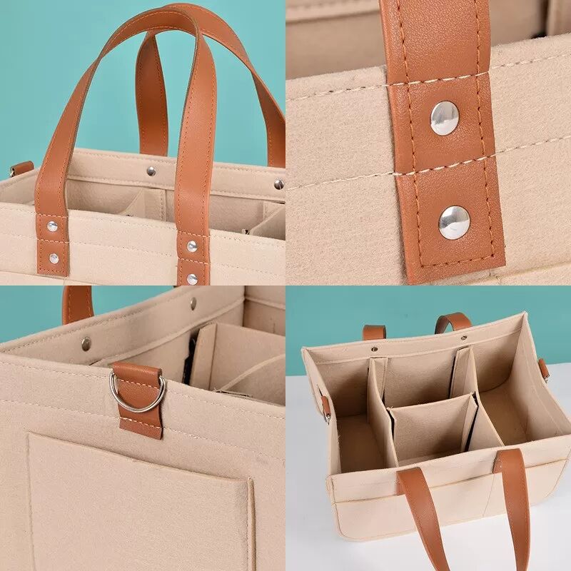 INF Filz-Wickeltasche Organizer - Tragbare Windelwechseltasche für Babyutensilien L Beige