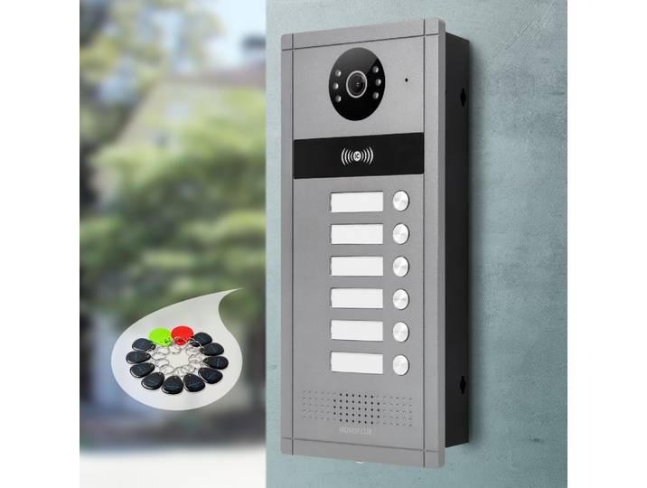 Caméra de sonnette HOMSECUR XC114F-6 avec accès RFID et montage encastré pour 6 familles, interphone vidéo