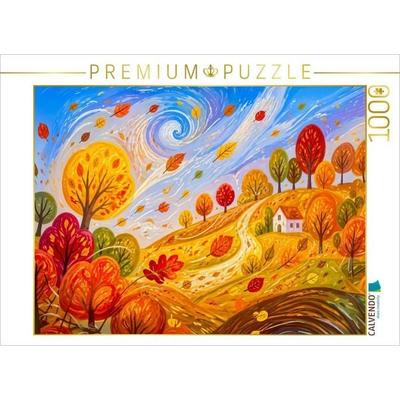 CALVENDO Puzzle Puzzlespiel Herbststurm mit wehendem Laub und Haus in windpoetischer Hügel landschaft | 1000 Teile Lege-Größe 64 × 48 cm Foto-Puzzle