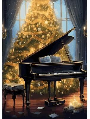 Inspired Finds Classic Santa Claus Christmas Canvas Wall Art Festive Holiday Poster Decor 15.75x19.69in golden Piano Christmas