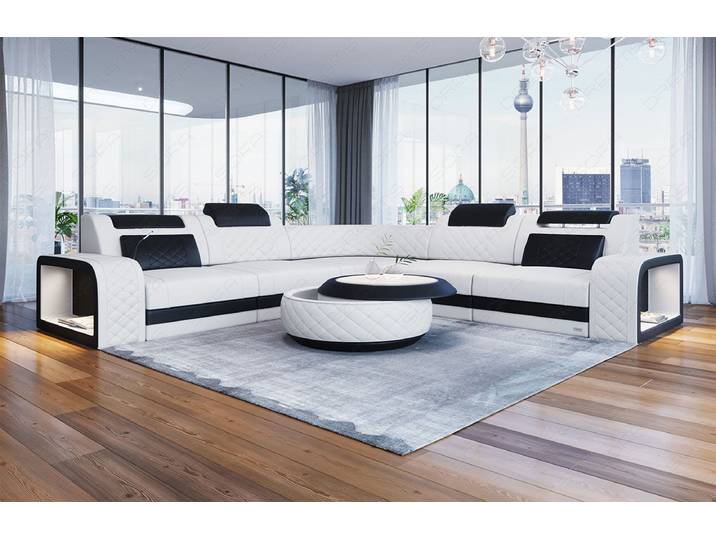 Sofa Dreams Ecksofa Foggia L Form Mini Leder, 4 versch. Lederarten, Couch, 4-Sitzer, LED, verstellbare Kopfstützen