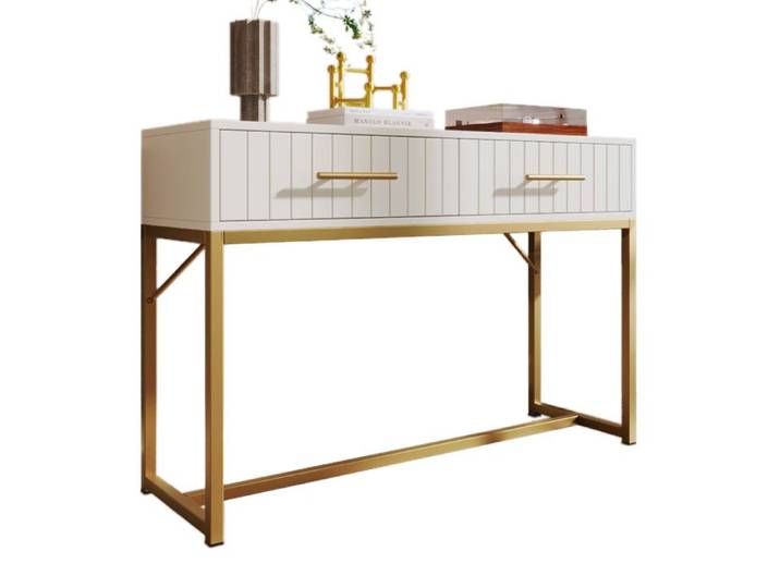 Coiffeuse blanche 2 tiroirs meuble de rangement pour chambre table de beauté élégante 100 cm