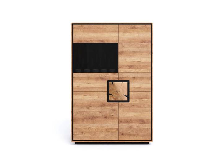 Livetastic Highboard, Schwarz, Wildeiche, Holz, Glas, Wildeiche, massiv, 5 Fächer, 100x152x40 cm, Holzmöbel, Kleinmöbel Holz, Holzkommoden, Highboards Holz
