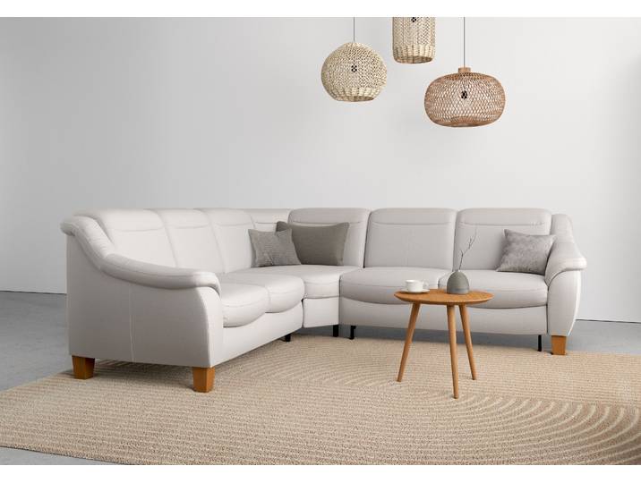 Ecksofa, Polyester, Silber 270×250 cm, Schlaffunktion & Bettkasten, Klassisch, Home-affaire