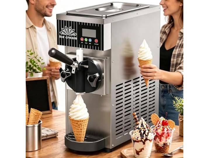 menglanchang Eiscrememaschine Softeismaschine Mit LCD- 2,5l EdelstahlbehäLter/1L Zylinder, Schnelle NachküHlung (4–6 Min.) -FüR Twist-Eiswaffeln; FüR Zuhause, CaféS & Foodtrucks Silver