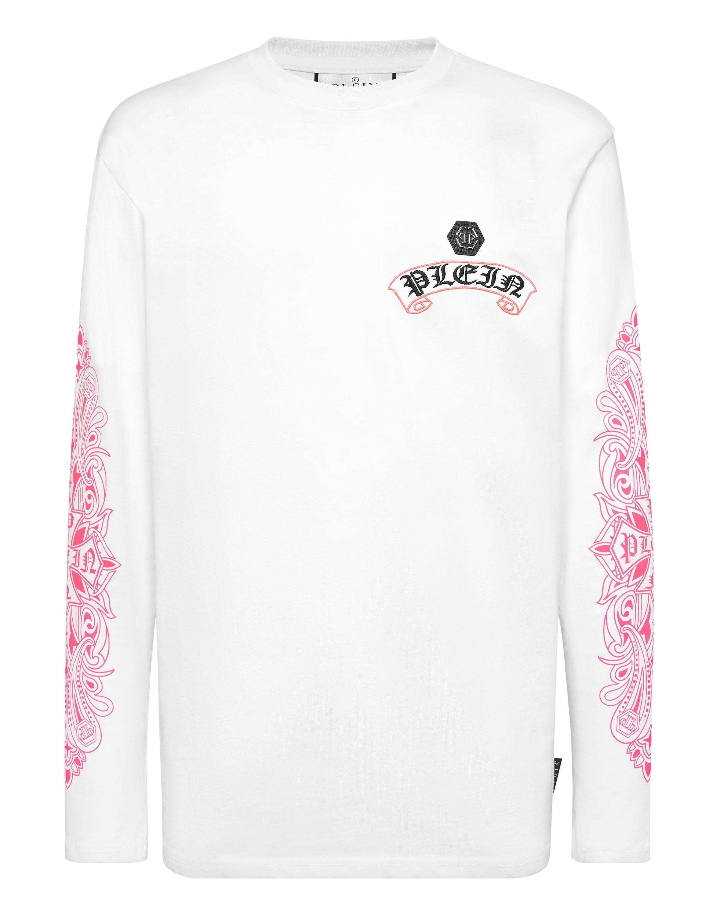 Philipp Plein Langarm‑T‑Shirt mit Chrome Crest - Weiß