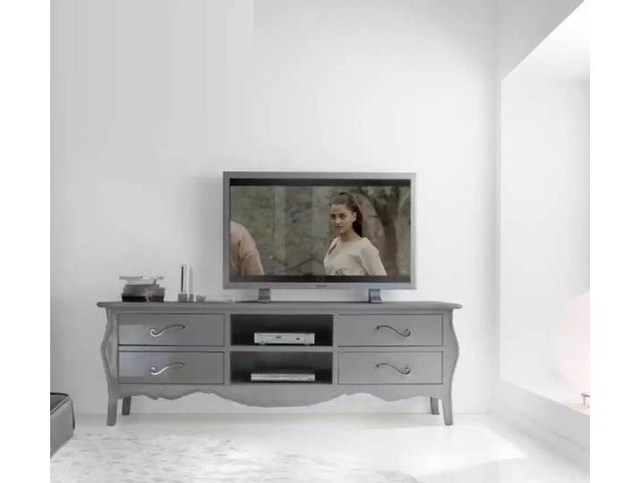 JVmoebel TV-Schrank Eleganter TV-Ständer aus Massivholz in Grau mit Schubladen (1-St., 1x TV-Schrank) Made in Italy