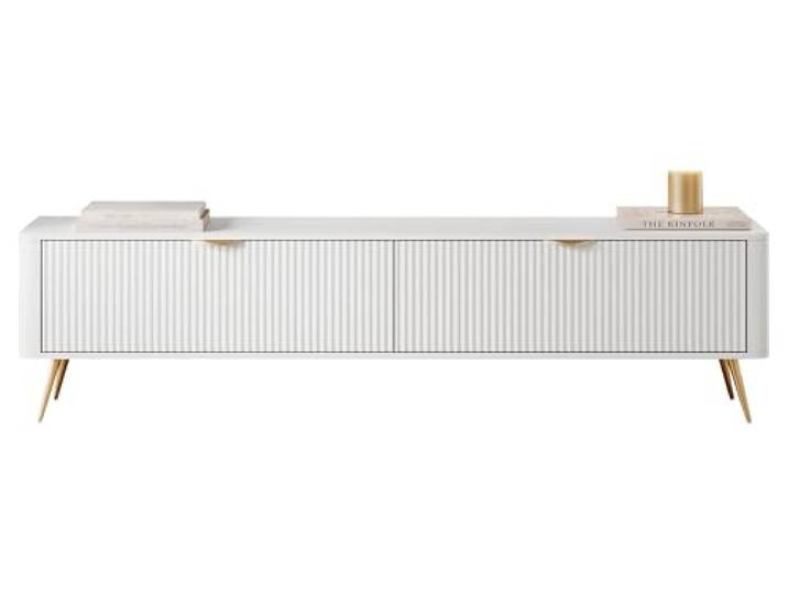 Mirjan24 TV Schrank Literpo 200, geriffelte Fronten, Metallfüße, Aluminiumgriffe, 2 Klappen/Türen, Fernsehschrank, Fernsehtisch, TV Lowboard, Unterschrank, TV Board, TV Tisch (Weiß)