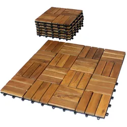 BigDean 11er Pack Holzfliesen für Balkon 30x30 cm - 1 Quadratmeter - aus Akazien-Holz - Bodenbelag Holzboden Klicksystem Balkonfliesen Klickfliesen