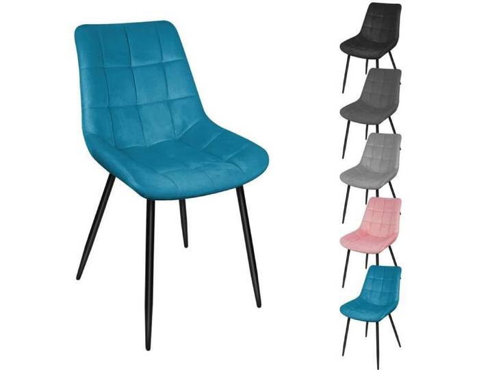 2 X Chaise de Salle à Manger Chaise Design Moderne Assise en Velours Bien Rembourrée Cadre en Métal Bleu