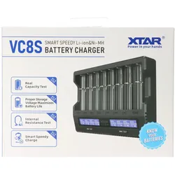 XTAR VC8S 8fach Schnell-Ladegerät für 1-8 Li-Ion 3,6V und 3,7V Akku und NiMH 1,2V Akku, USB-C-Ladeanschluss, max. 8A Gesamtleistung