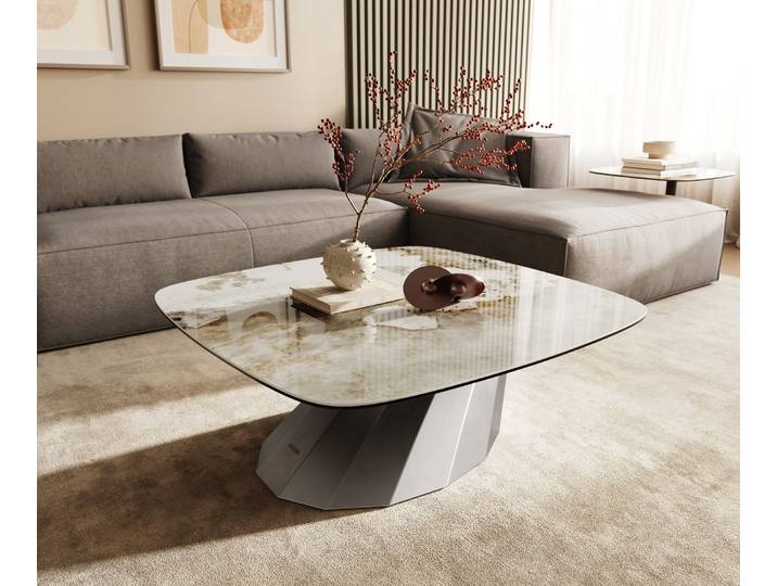 DELIFE Couchtisch Edge Boot 90x90 cm Keramik Minas Melange Parabi Edelstahl gebürstet, Couchtische