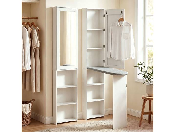 HOMCOM Armoire Pliante Blanc avec Table à Repasser et Miroir