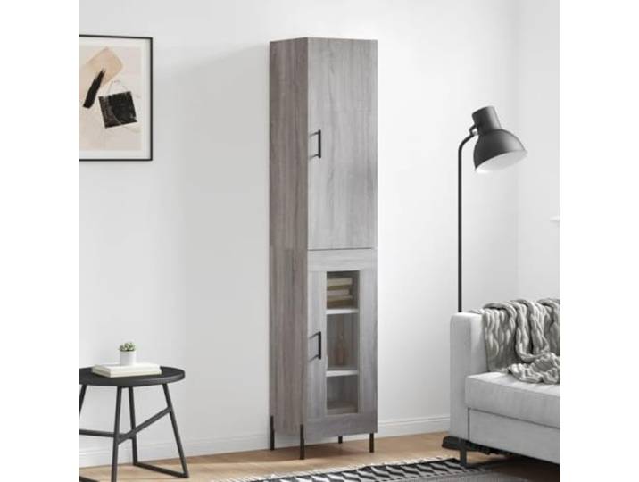 RJPLMFV Anrichte hoch, Sonoma, Grau, 180 cm, Holz Metallbeine, 2 Türen, geräumiger Stauraum, Wandbefestigung inklusive