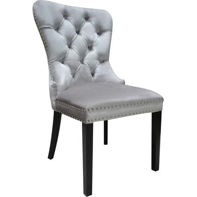 Stuhl LEONIQUE "Cassy", grau (hellgrau, schwarz, grau), B:50cm H:101cm T:62cm, Webstoff (100% Polyester), Stühle, Stuhl, Polsterstuhl, silbergrauer Velour, Ziernägel, 50x62x101