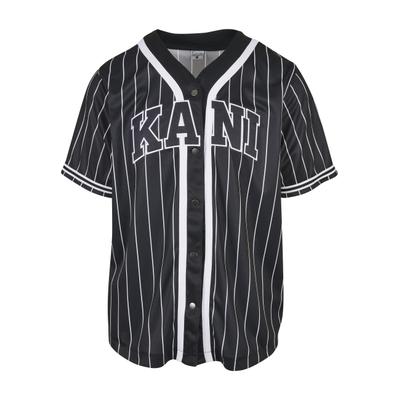Funktionshemd KARL KANI "Karl Kani Herren KM221-115-1 Serif Pinstripe Baseball Shirt", Herren, Gr. XS, US-Größen, schwarz-weiß (schwarz), 100% Polyester, Hemden