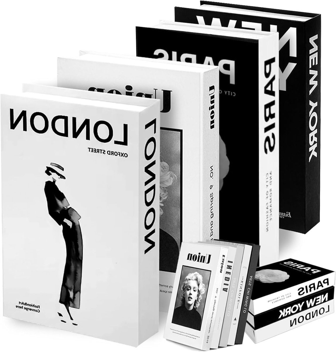 Decoratieve boeken set met kunstboeken en mode faux boeken voor een stijlvol en esthetisch interieur