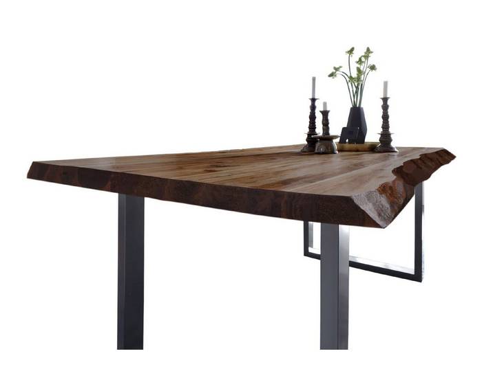 SAM® Baumkantentisch Memphis, massives Akazienholz, natürliche Baumkante, Metallgestell U-Form