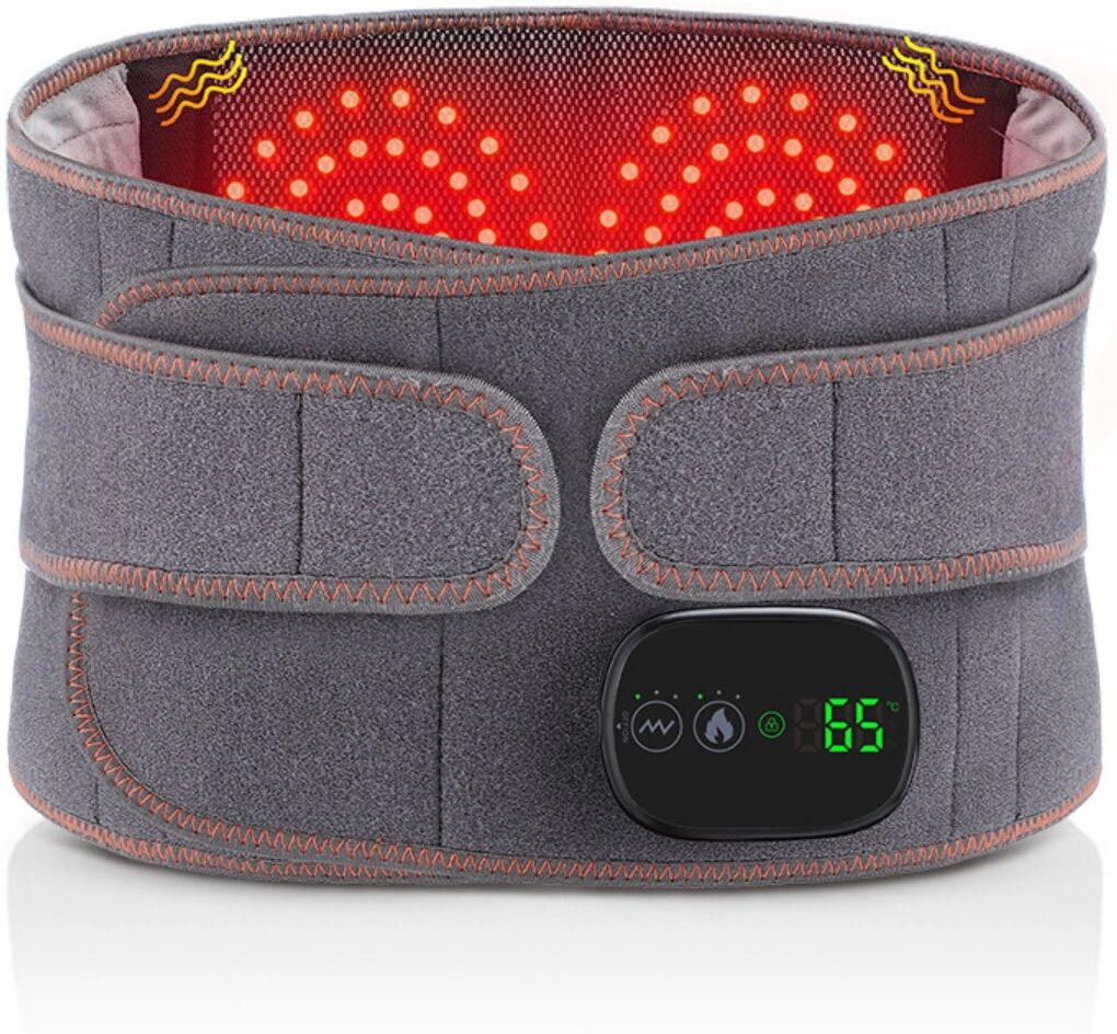 INF Rotlicht-Wärme-Massage-Taillengürtel – Infrarotwärme und Vibrationsmassage, USB wiederaufladbar 5000mAh, Digitales Display Grau