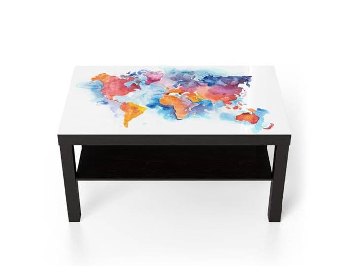 DEQORI Glastisch schwarz groß 90x50 cm Motiv Welt in Aquarell ausgefallener Beistelltisch aus Glas Hochglanz Couchtisch fürs Wohnzimmer moderner Couch Tisch mit Design