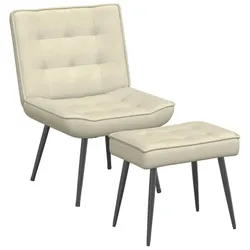 vidaXL Relaxsessel mit Hocker Creme Samt