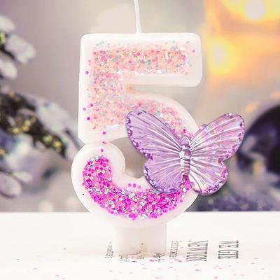Uplift Treasures Purple Butterfly Number Birthday Candle For Princess Cake 5