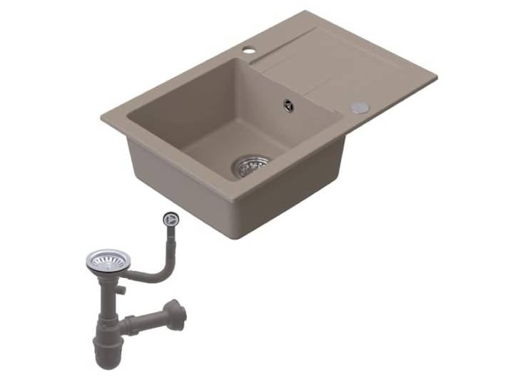 HOMEVELLO Spülbecken MIXA Einbecken Granitspüle 68x44x18,5cm Beige, Hochwertige Küchenspüle mit Siphon, Abtropffläche, Pflegeleicht, Kratzfest, Moderne Design, Perfekt für jede Küche