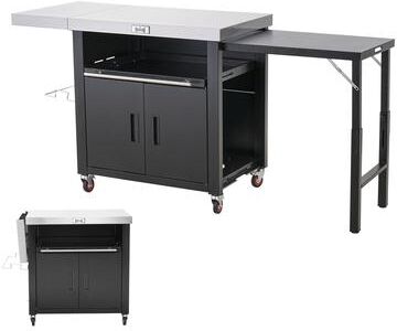 Feasto Grill Table, Outdoor Kitchen Island With 2 Foldable Side Tables, Stainless Steel Top For Outdoor Kitchen Cabinets
