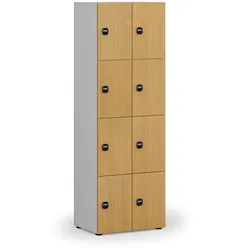 Holzspind S4 mit Ablagefächern, 8 Fächer, zerlegt, RFID-Schloss, grau/Buche