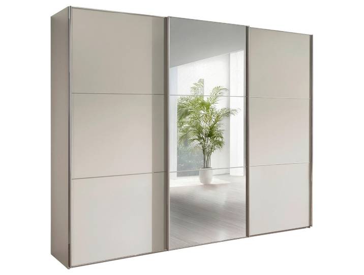 Chameo Schwebetürenschrank, Champagner, Glas, 9 Fächer, 250x236x67 cm, Schrankfront mit Spiegel, Schlafzimmer, Kleiderschränke, Kleiderschränke mit Spiegel