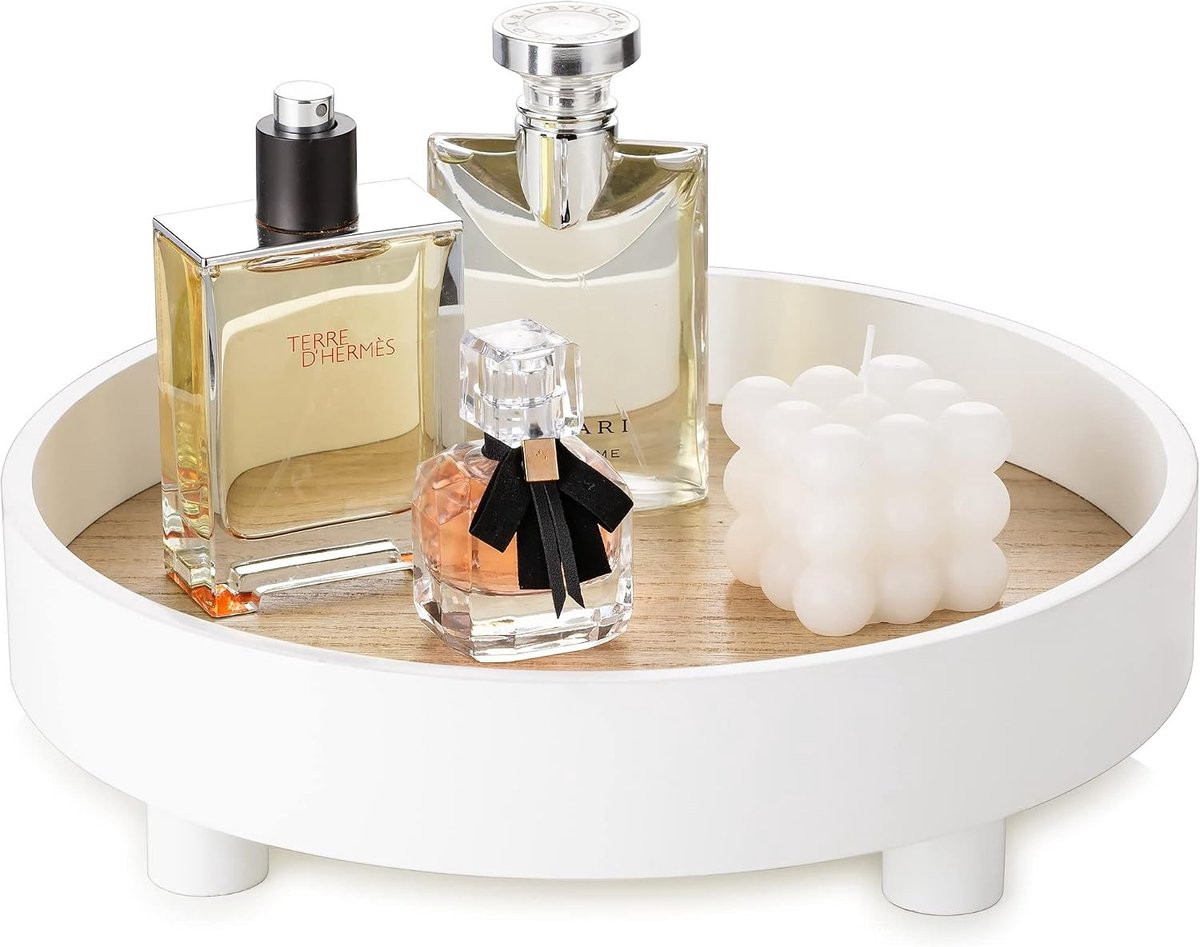 Ronde decoratieve make-up tray voor de badkamer - Witte cirkelvormige parfumhouder en opbergtray