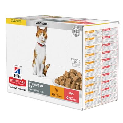 Hill's Science Plan Sterilised Cat Adult Multipack Nassfutter für Katzen mit Huhn, Lac 12x85 g Futter