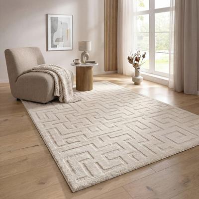 Designteppich THE CARPET "Elisa", beige (creme), B:80cm H:15mm L:150cm, Polyester, Polypropylen (PP), Teppiche, mit klaren geometrischen Formen und Linien
