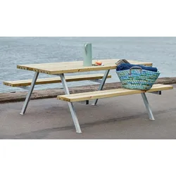 Alpha Picknicktisch XL - Natur / Silber (Gestell) - Gartensitzgruppe aus Kiefer / Fichte - Outdoor Sitzgruppe für 4 bis 6 Personen