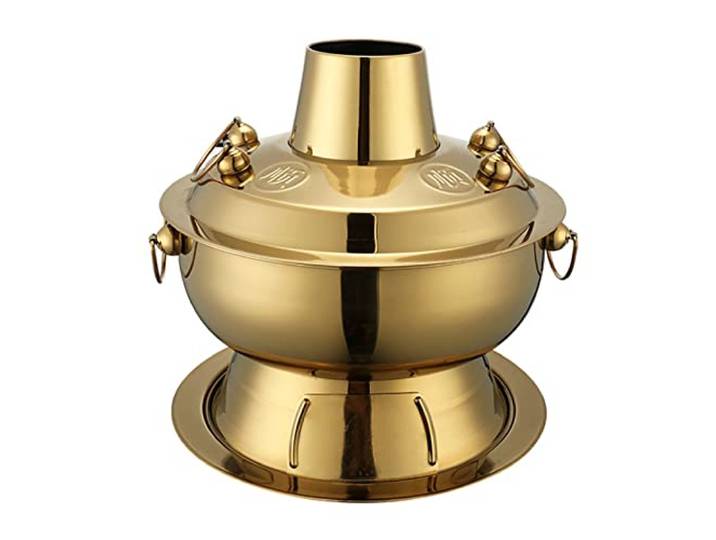 Kupfer-Hotpot, Kupfer Hot Pot, Vintage Shabu Topf(Gold,36cm)