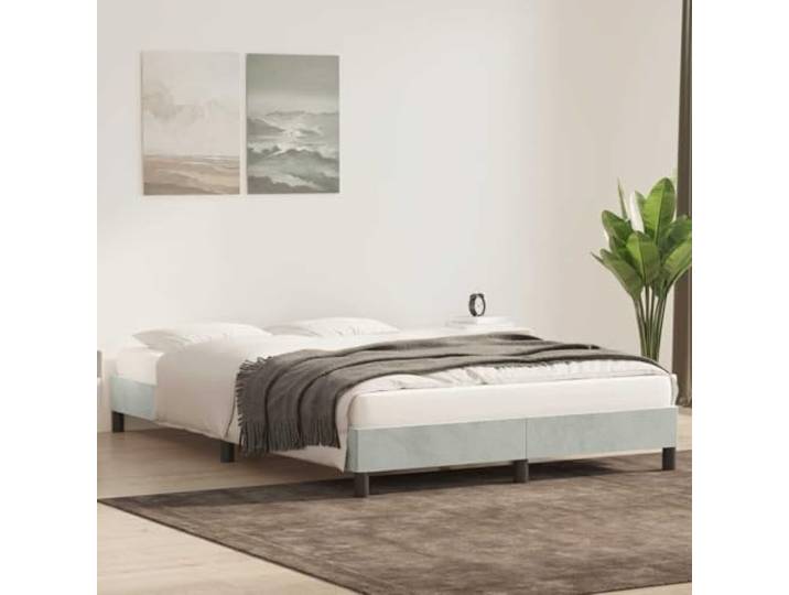 KTHLBRH Bettgestell hellgrau 140 x 210 cm Samt Lattenrost, robust, ohne Matratze, für Schlafzimmer