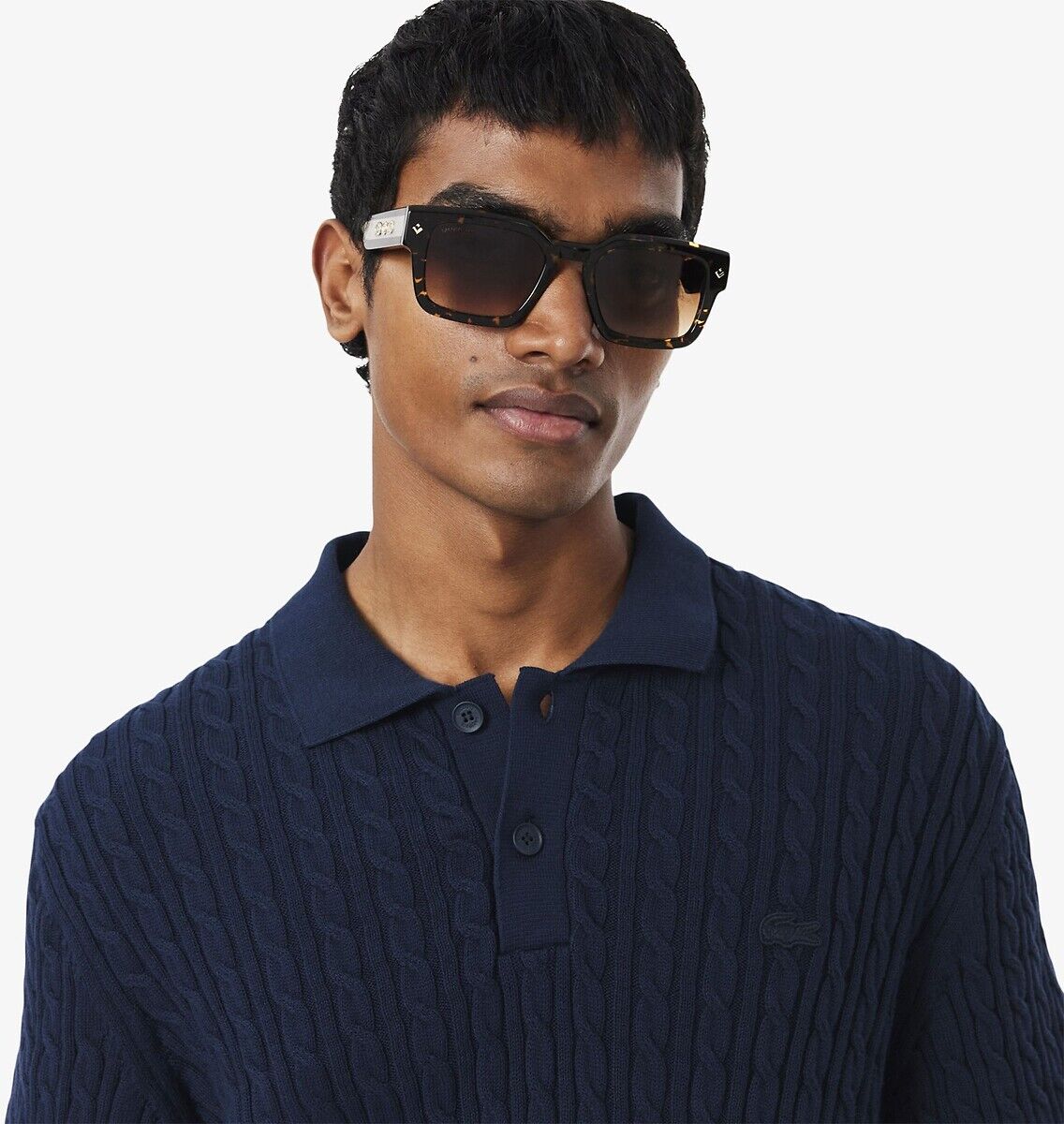 LACOSTE Pull col polo, torsadé, avec détails fantaisie