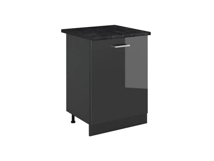 Vicco Küchenunterschrank R-Line, Anthrazit Hochglanz/Anthrazit, 60 cm mit 1 Tür Arbeitsplatte Anthrazit, Anthrazit, Anthrazit, Holzwerkstoff, Rechteckig, 60x81.6x60 cm, Küchen, Küchenmöbel, Küchenschränke, Küchenunterschrank