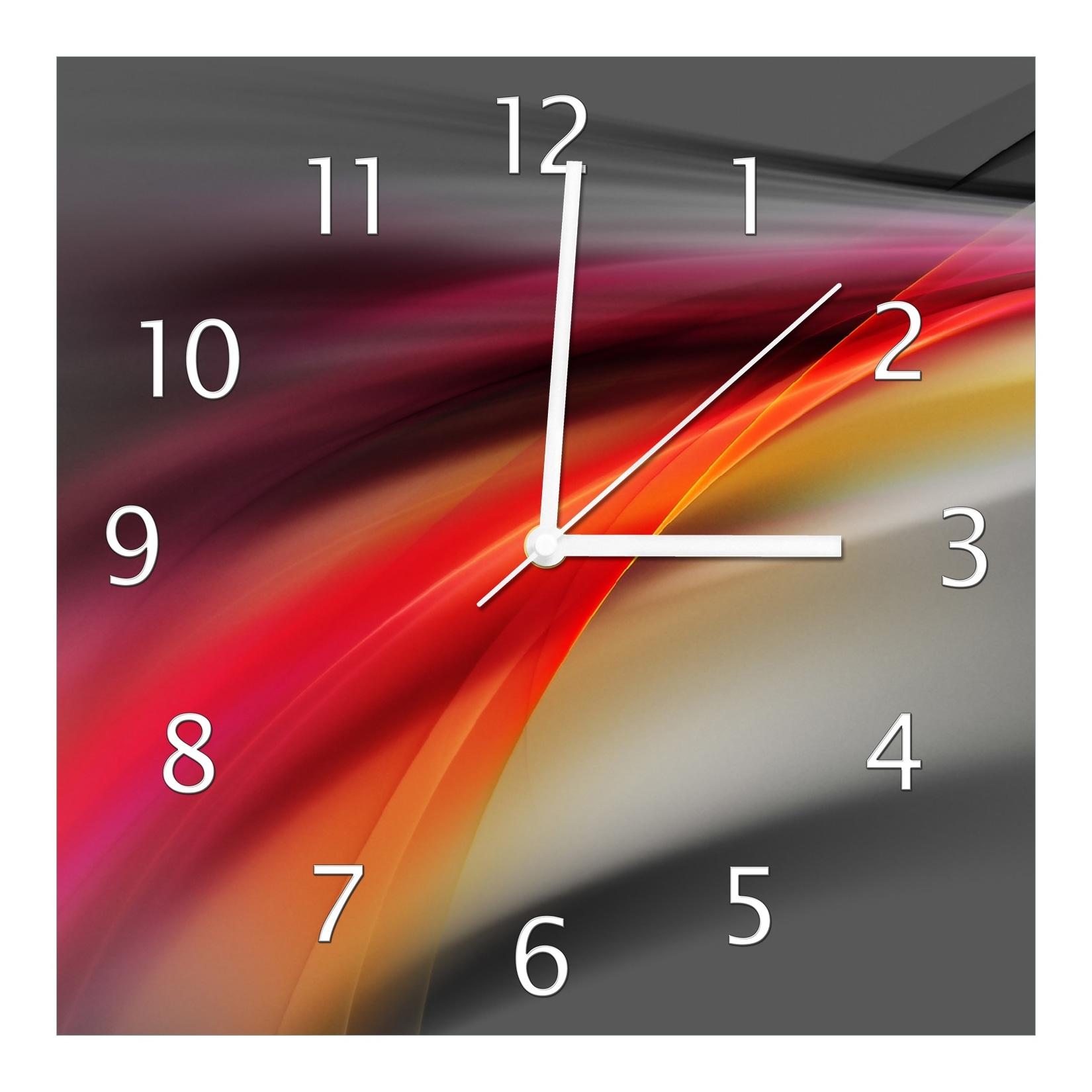 Wallario Uhr 30 x 30 cm, weiße Zeiger Schwarz rot pink - Abstraktes Design