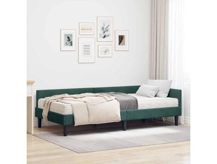 RJPLMFV Eckbett, Velours, Grün, mit Matratze, 2 Stück Verstellbarer Kopf, Lattenrahmen aus Sperrholz, Matratze aus Polyester, mittlere Härte, modern, platzsparend