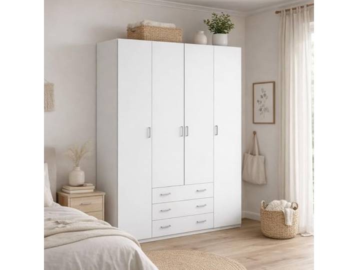 Dmora Grande Francine Kleiderschrank, Schlafzimmermöbel, begehbarer Kleiderschrank, 154x50 h200 cm, weiß