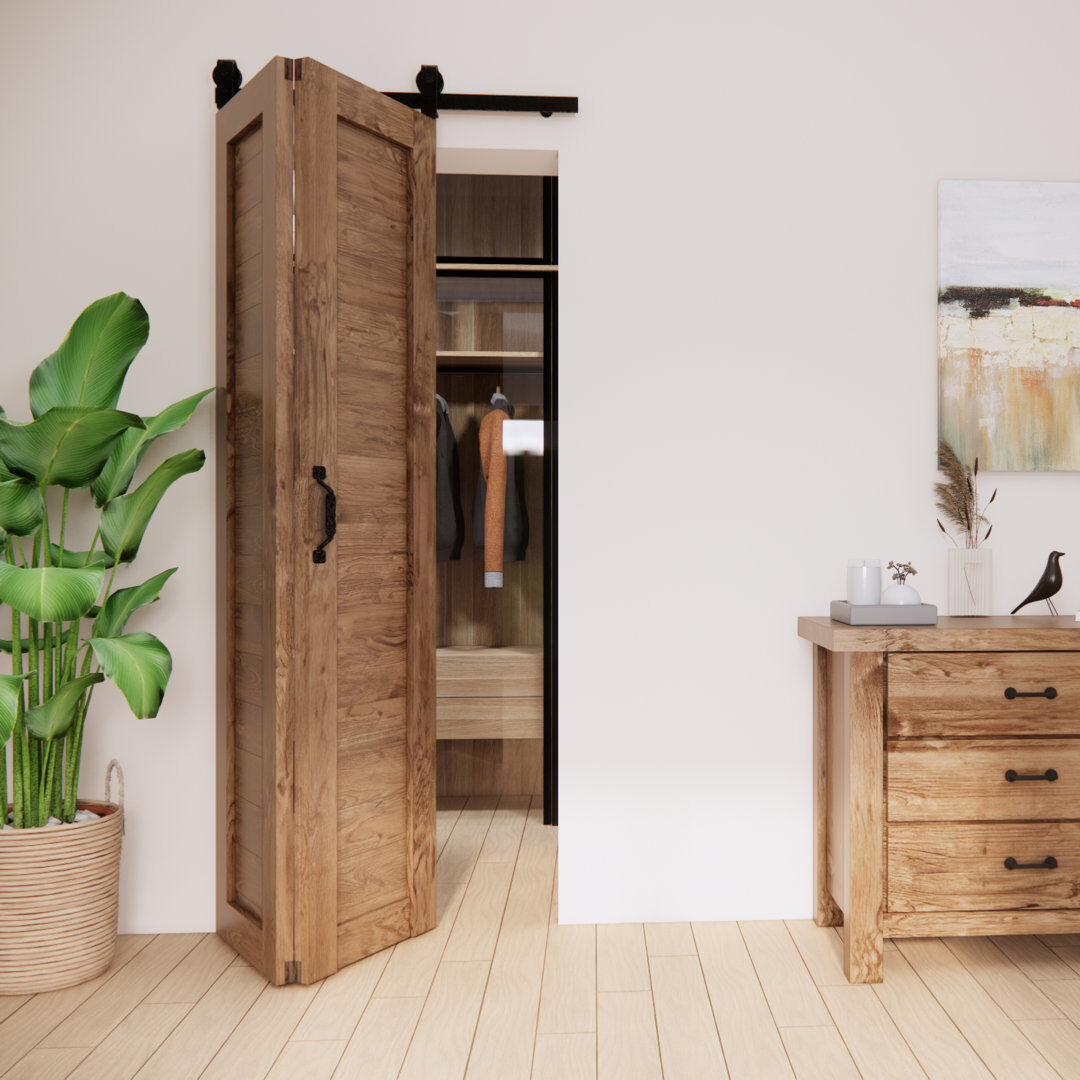 Seart Group Solid Oak Barn Door with Single Bi-Folding System Brown Oil 100cm W X 210cm H