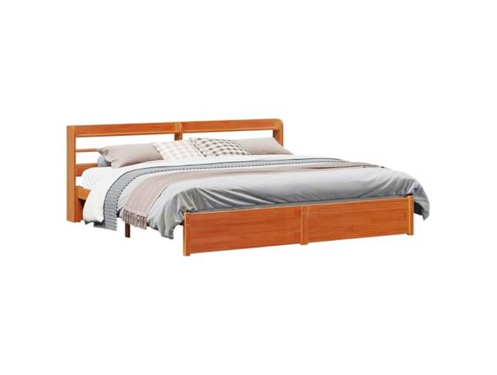 PUGYNBK Bettgestell mit Kopfteil, Braun, Wachs, 200 x 200 cm Massives Kiefernholz, Lattenrost, Einlegeböden, ohne Boxfeder